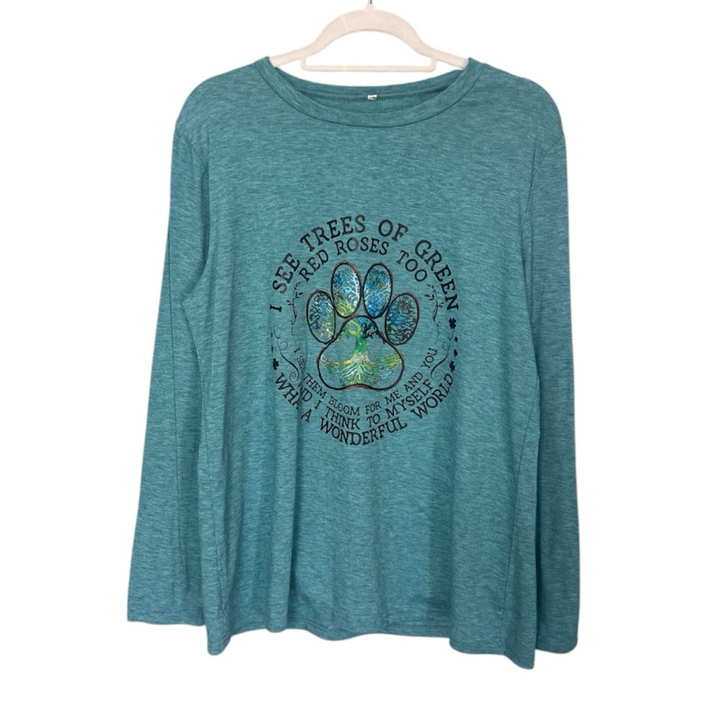 What a Wonderful World Teal Graphic Long Sleeve Shirt - Picture 2 of 7